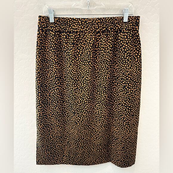 J.CREW | Black & Gold Polka Dot Pull-On Midi Skirt | Size Medium - Picture 5 of 7